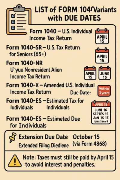 09 – Due Dates for Filing IRS Form 1040 Individual Tax Returns
