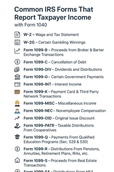 Common IRS Forms That Report Taxpayer Income (with Form 1040)